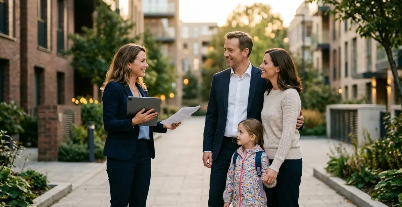 Professionnel avec famille arrivant dans une nouvelle ville avec agent de relocation