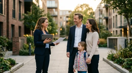 Professionnel avec famille arrivant dans une nouvelle ville avec agent de relocation