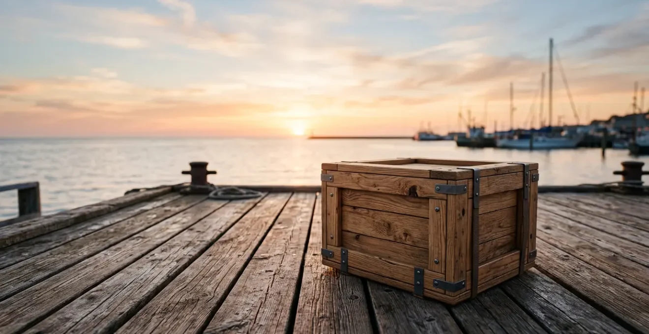 Caisse en bois maritime professionnelle lors d'un transit océanique