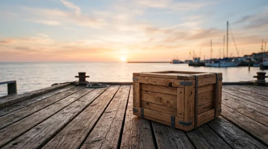 Caisse en bois maritime professionnelle lors d'un transit océanique