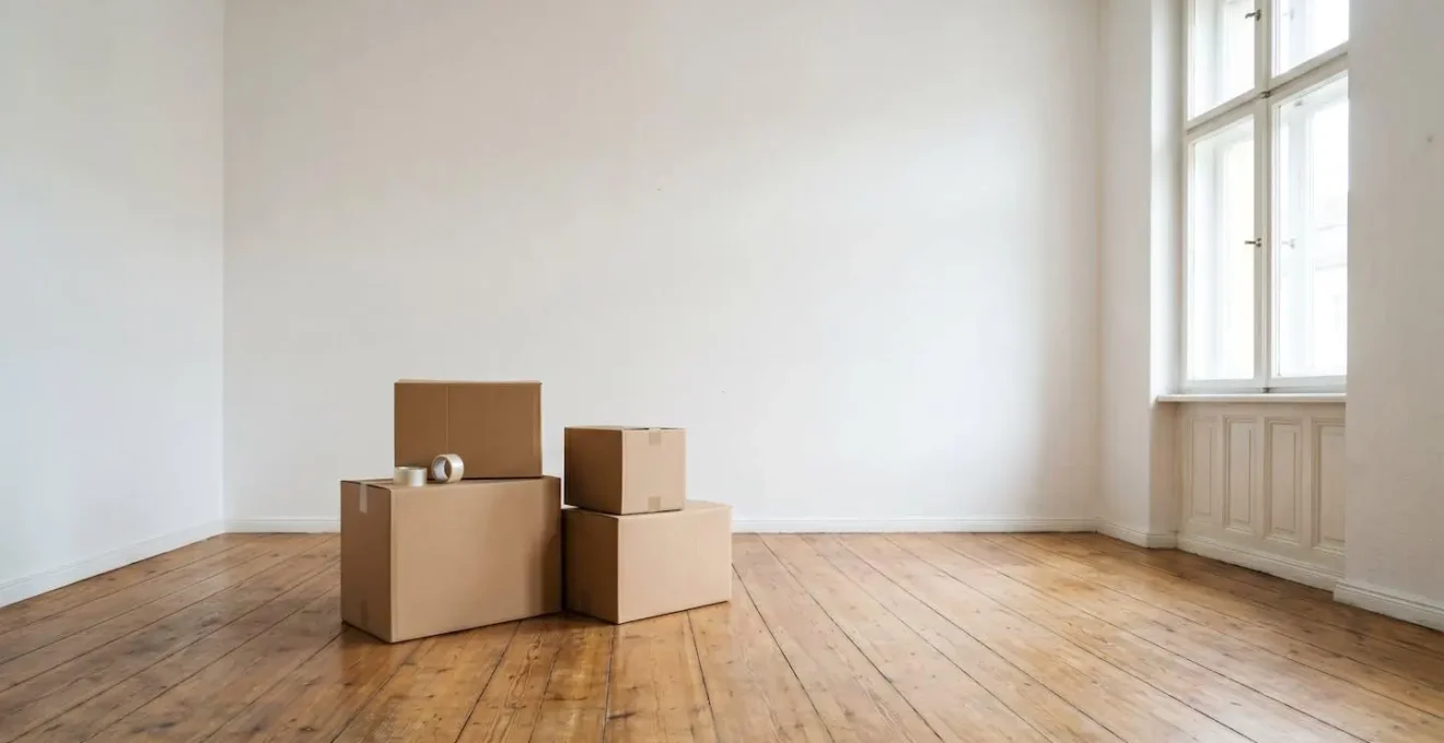 Préparation de déménagement avec cartons dans un espace épuré