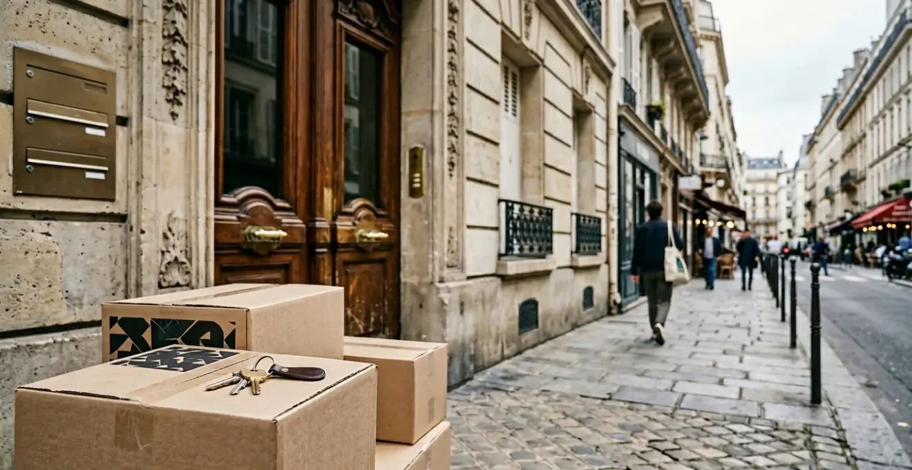 Déménagement en centre-ville avec clés et documents d'assurance habitation