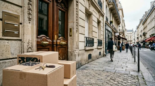 Déménagement en centre-ville avec clés et documents d'assurance habitation