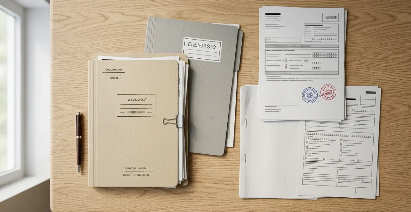 Composition organisée de documents administratifs officiels français pour changement de résidence