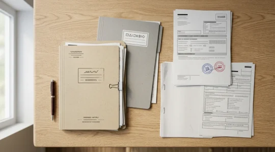 Composition organisée de documents administratifs officiels français pour changement de résidence