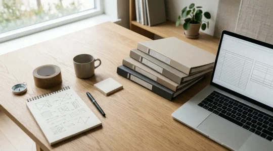 Scène de préparation d'inventaire de déménagement international avec documentation et organisation méthodique