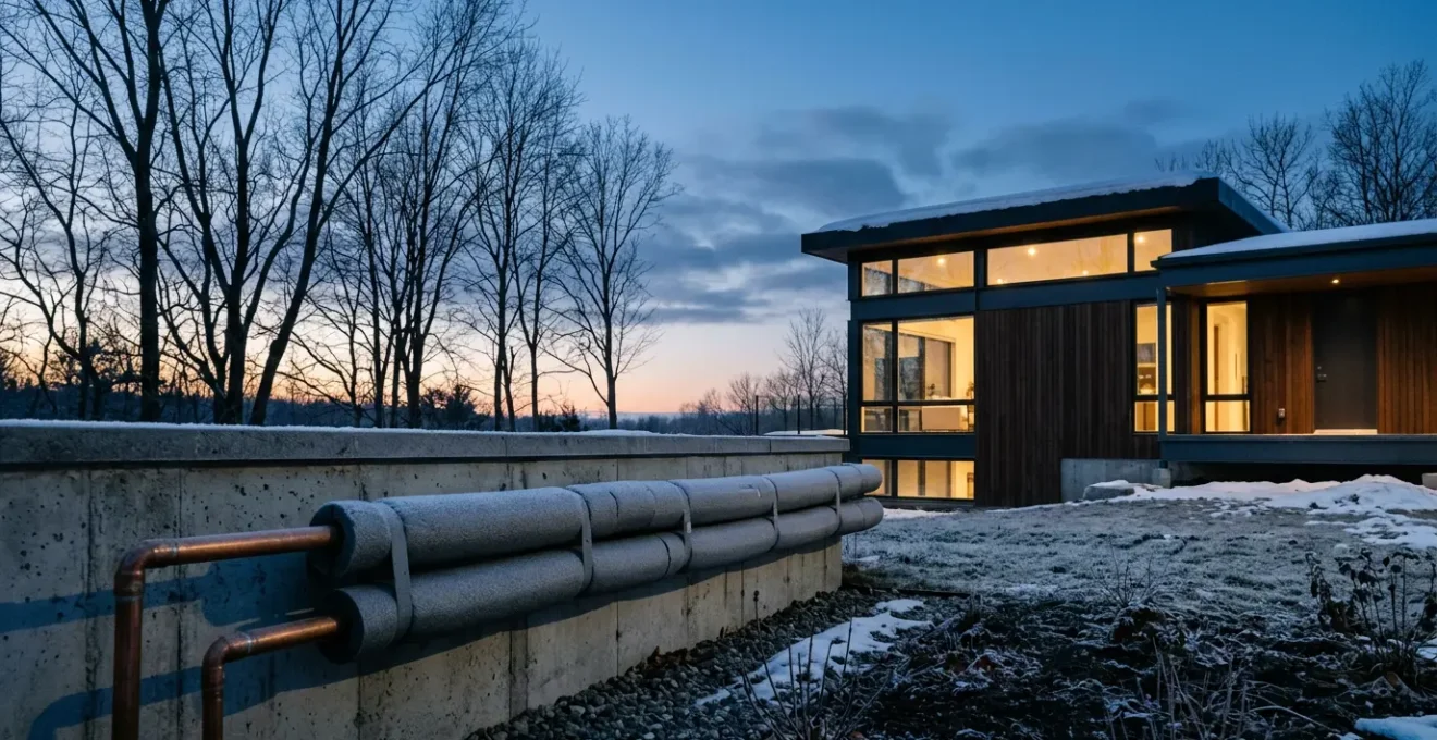 Maison moderne avec tuyauterie visible protégée contre le gel hivernal