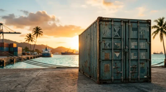 Conteneur maritime optimisé pour déménagement vers les DOM-TOM avec organisation méthodique des effets personnels