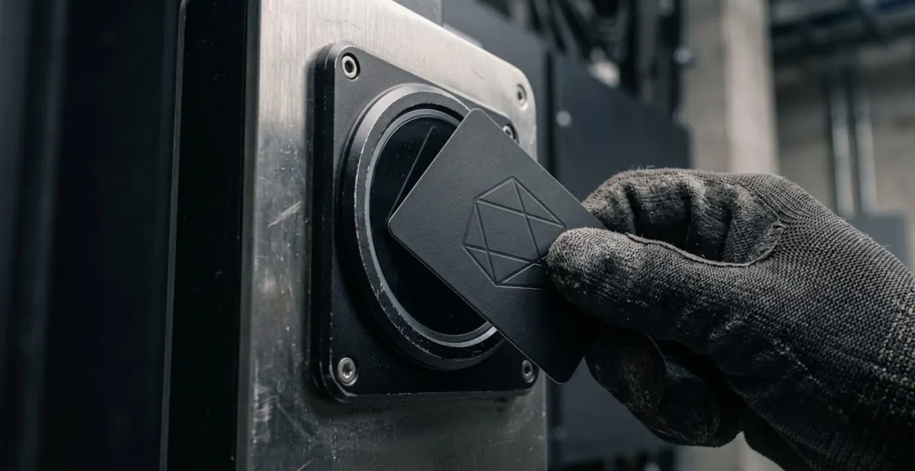 Systeme de controle d'acces par badge nominatif avec sas anti-retour dans un entrepot securise