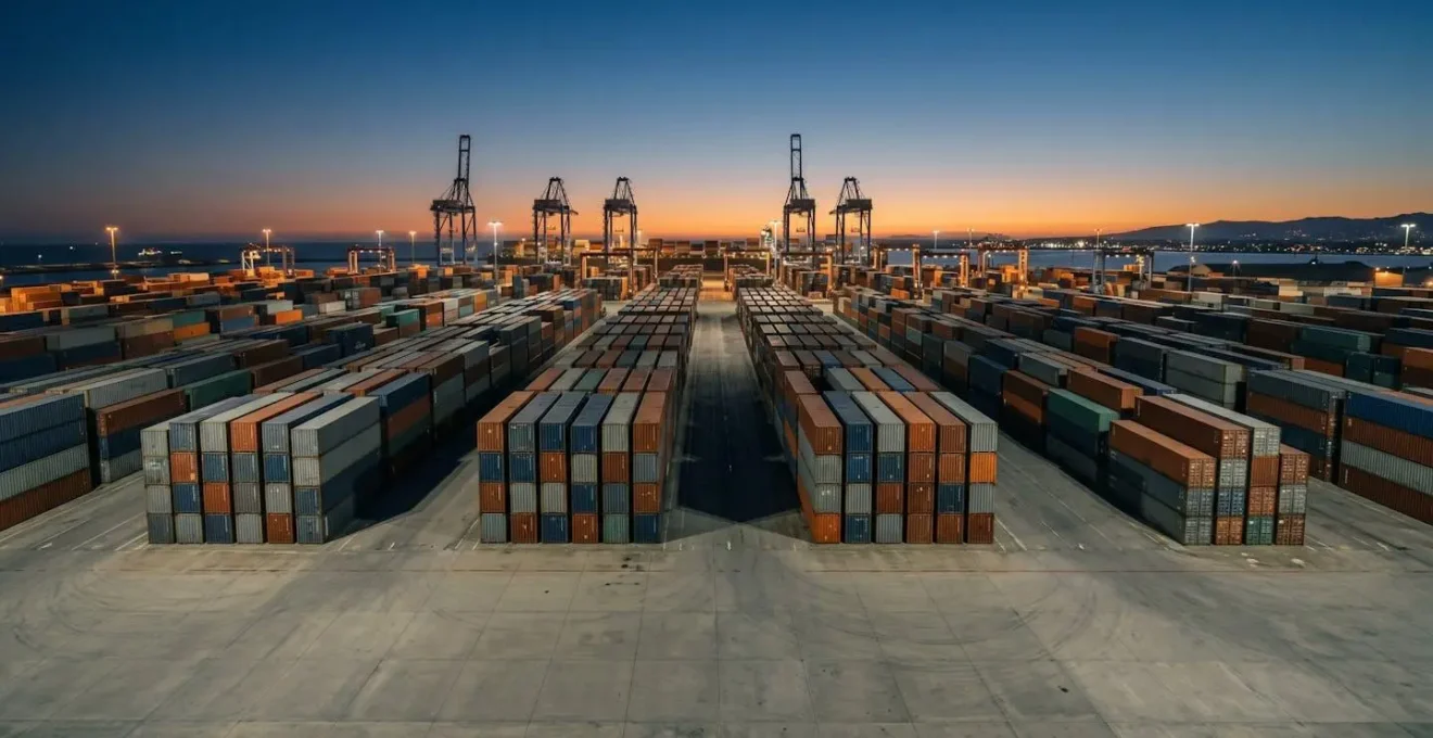 Vue d'ensemble d'un terminal portuaire illustrant le dernier kilomètre logistique