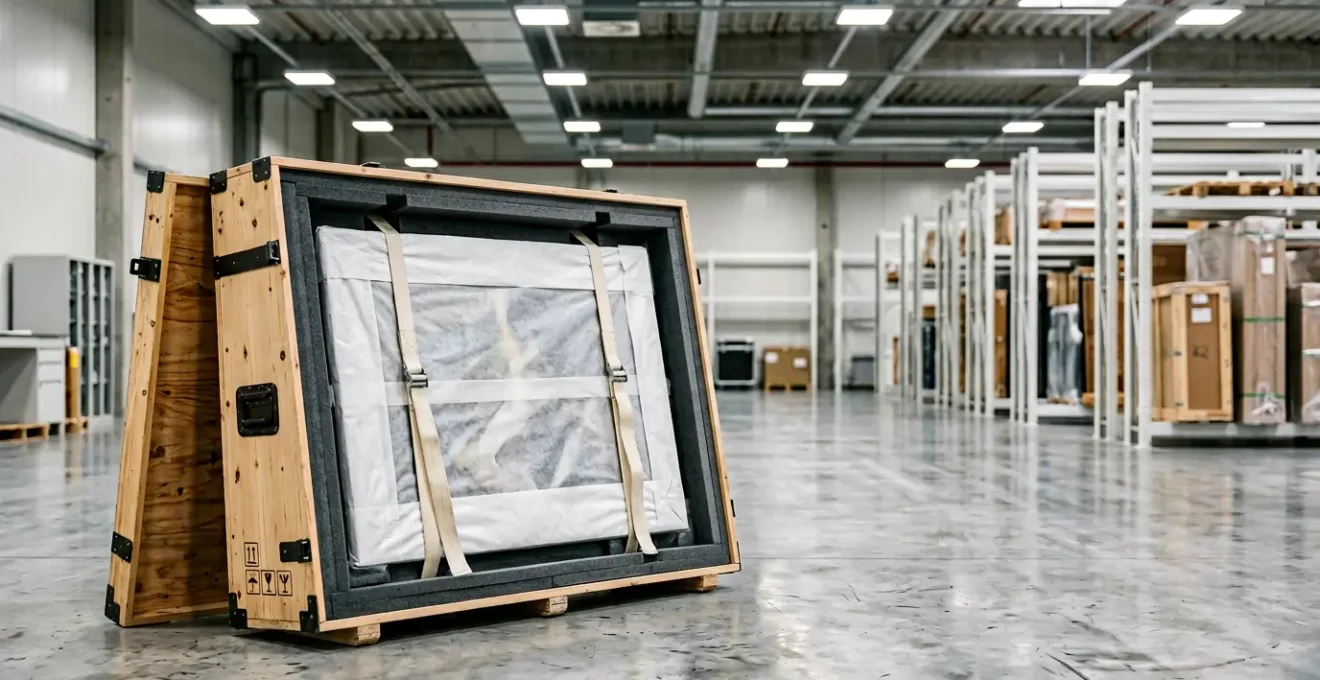 Transport professionnel d'une œuvre d'art dans une caisse sur mesure climatisée