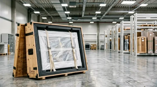 Transport professionnel d'une œuvre d'art dans une caisse sur mesure climatisée